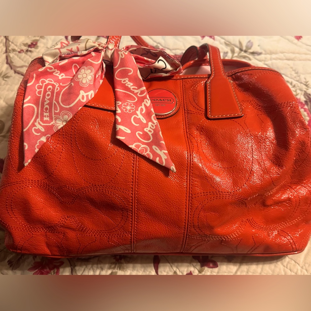 Coach Salmon patent leather handbag